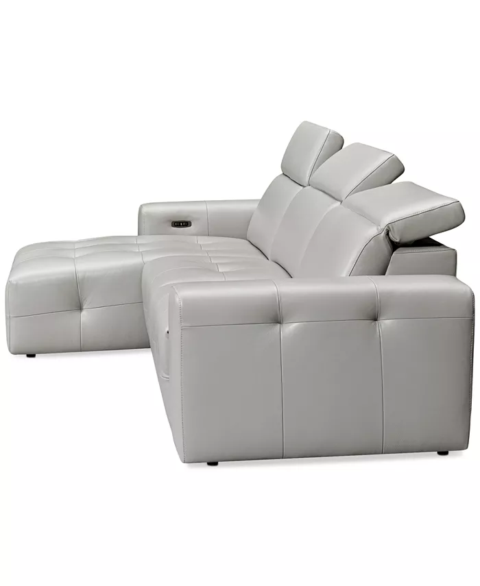 Furniture CLOSEOUT! Haigan 3-Pc. Leather Chaise Sectional Sofa with 1 Power Recliner