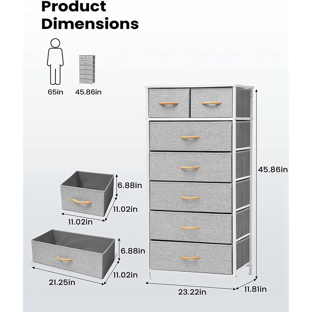 7 Drawers Dresser  Tall Dresser Vertical Storage Tower with Wooden Handle and Wooden Top  Organizer Unit