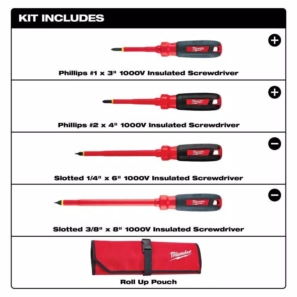 Milwaukee 1000-Volt Insulated Screwdriver Set and Pouch (4-Piece) and#8211; XDC Depot