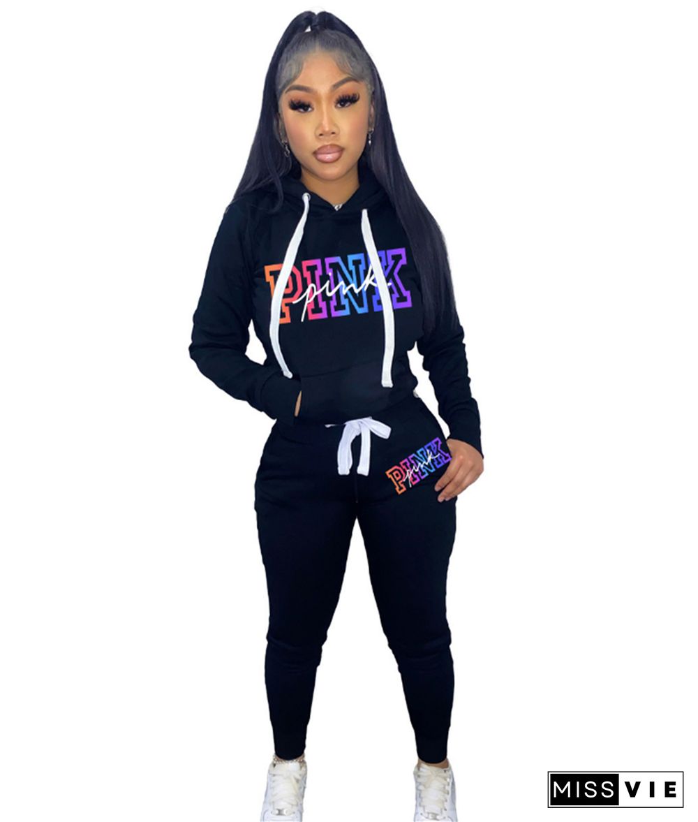 Hooded Pullover Sweatshirt Skinny Pants Tracksuits