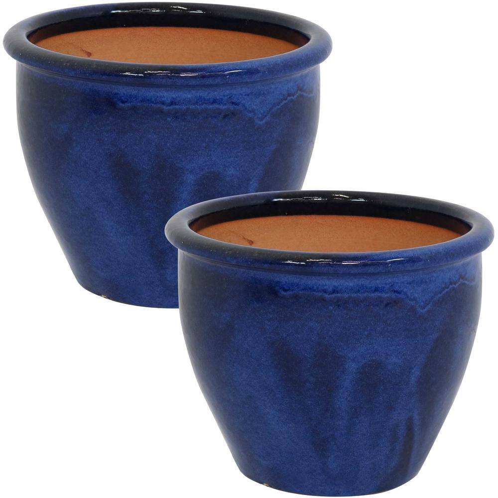 Sunnydaze Decor Chalet IndoorOutdoor Planter - 12 in. - Imperial Blue - Ceramic - Set of 2 AP-865