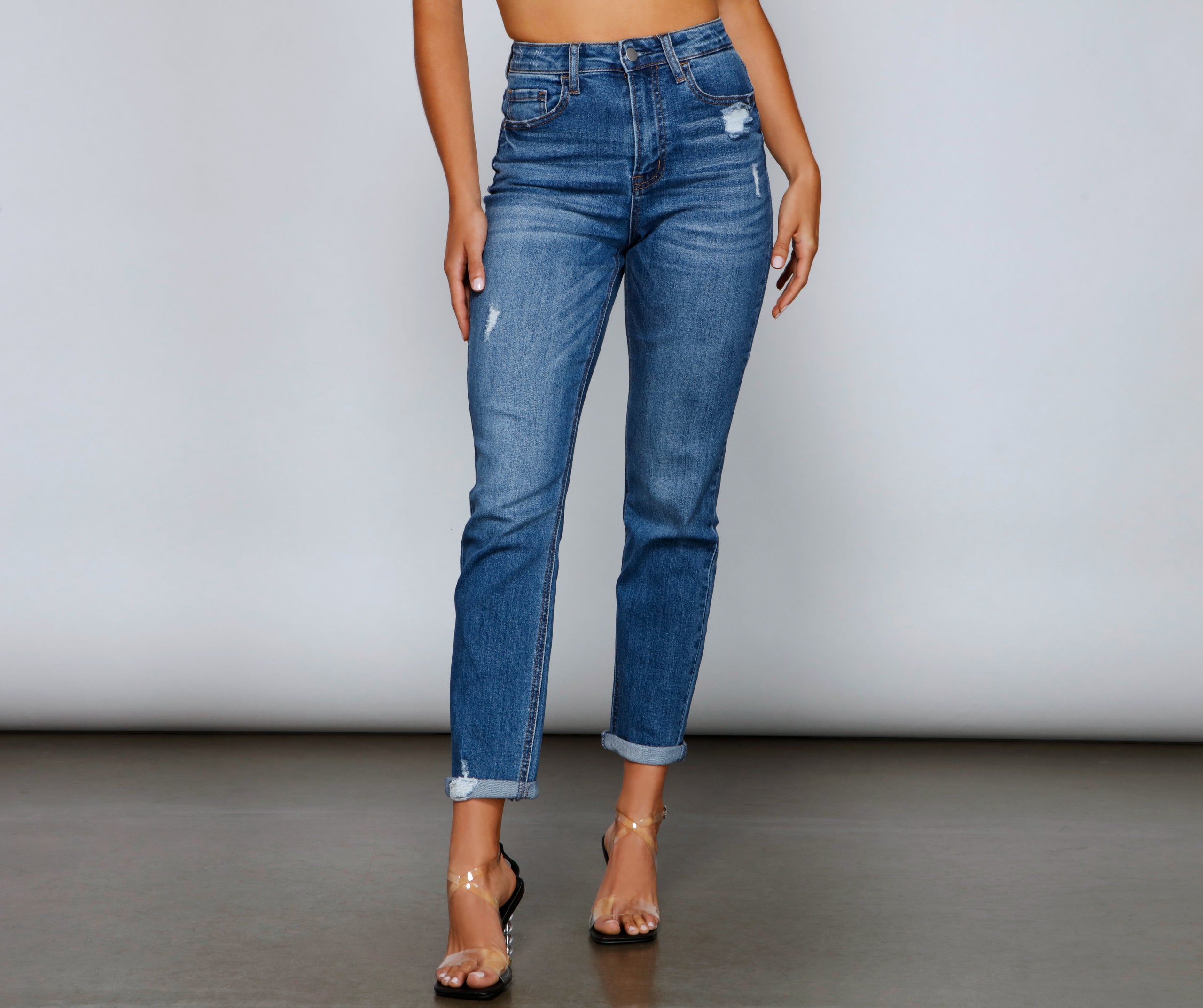 Ella High Rise Distressed Mom Jeans