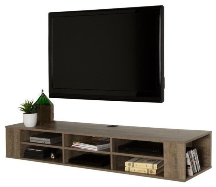 South Shore City Life 66 quotWall Mounted Media Console in Weathered Oak   Transitional   Entertainment Centers And Tv Stands   by Homesquare  Houzz