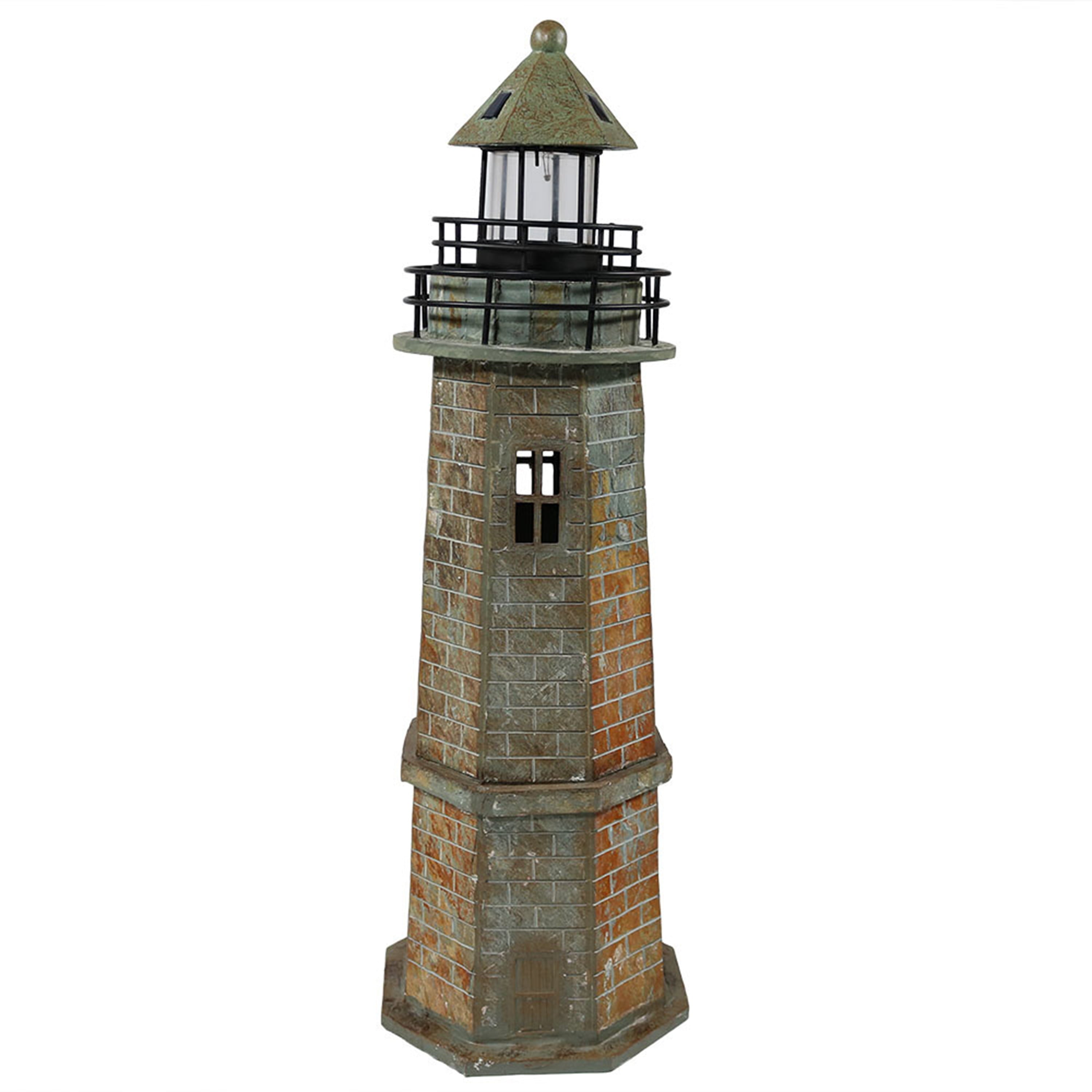 Sunnydaze Outdoor Backyard Garden Nautical Lighthouse Solar LED Pathlight Statue Figurine - 35