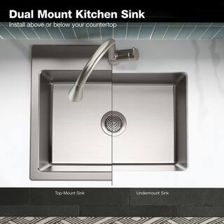 KOHLER Cursiva Stainless Steel 27 in. Single Bowl Top-MountUndermount Kitchen Sink K-RH28176-1-NA