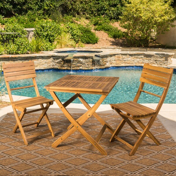 Positano Outdoor 3piece Foldable Acacia Wood Bistro Set by Christopher Knight Home