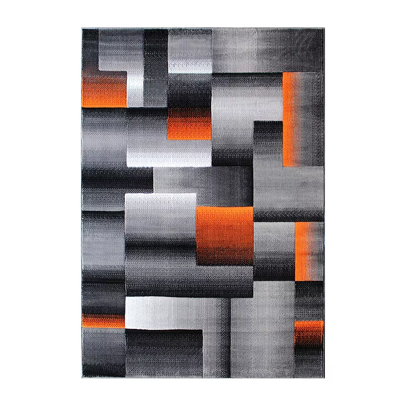 Masada Rugs Masada Rugs Trendz Collection 8'x10' Modern Contemporary Area Rug in Orange， Gray and Black-Design Trz861