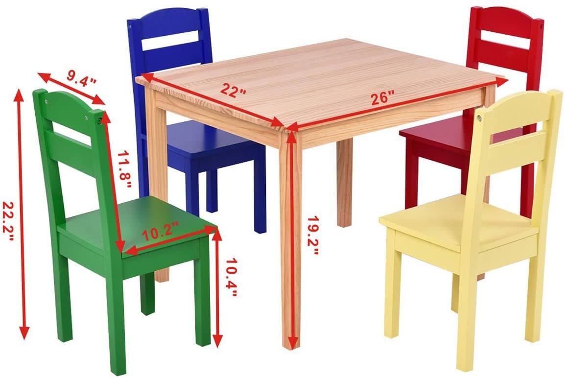 Kids Table and Chair Set, 5 Piece Wood Activity Table & Chairs for Children Arts Crafts