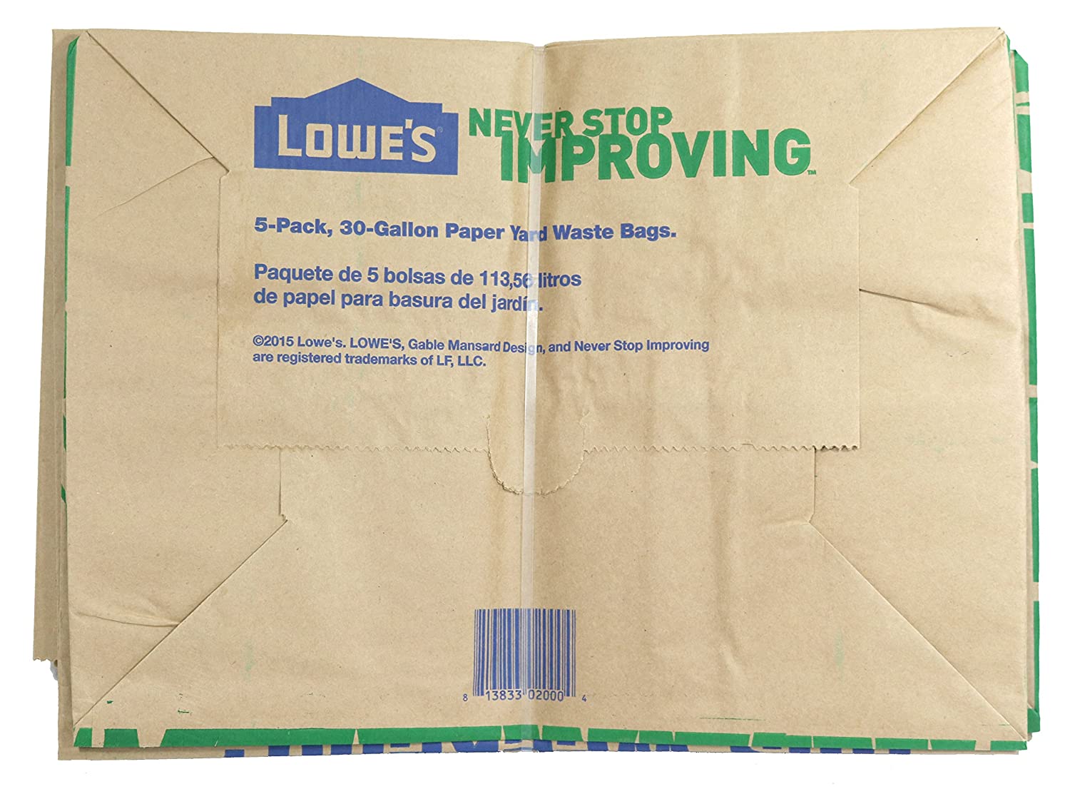 Set of 2 Pack of 10 Count.Lowe's 30 Gallon Heavy Duty Brown Paper Lawn and Refuse Bags for Home and Garden (10 Count), Large (LOWESLL)