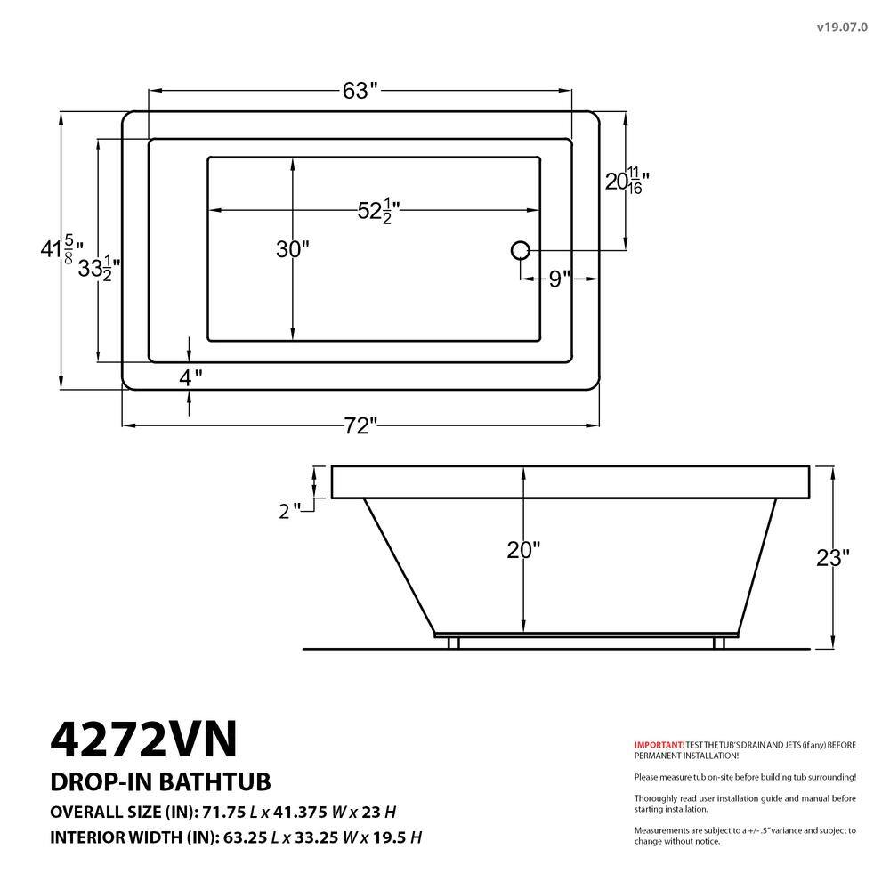 Universal Tubs Sapphire 6 ft. Rectangular Drop-in Whirlpool and Air Bath Tub in White HD4272VNDR