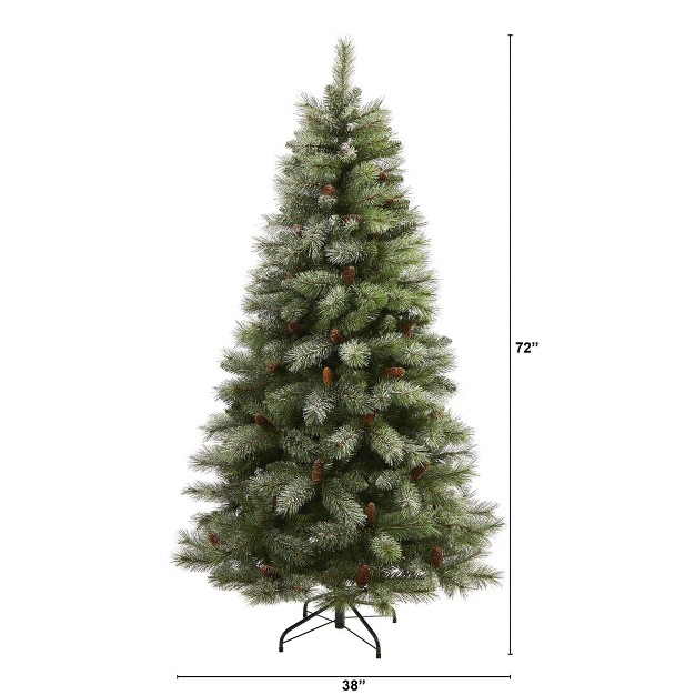 6ft Nearly Natural Unlit Snowed French Alps Mountain Pine With Pinecones Artificial Christmas Tree