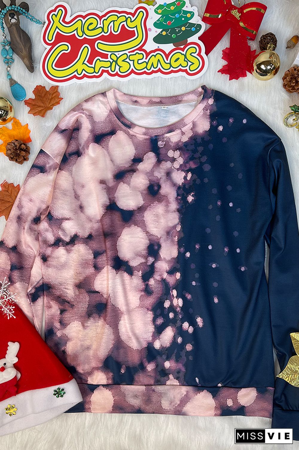 Bleached Tie Dye O-neck Sweatshirt Women Wholesale