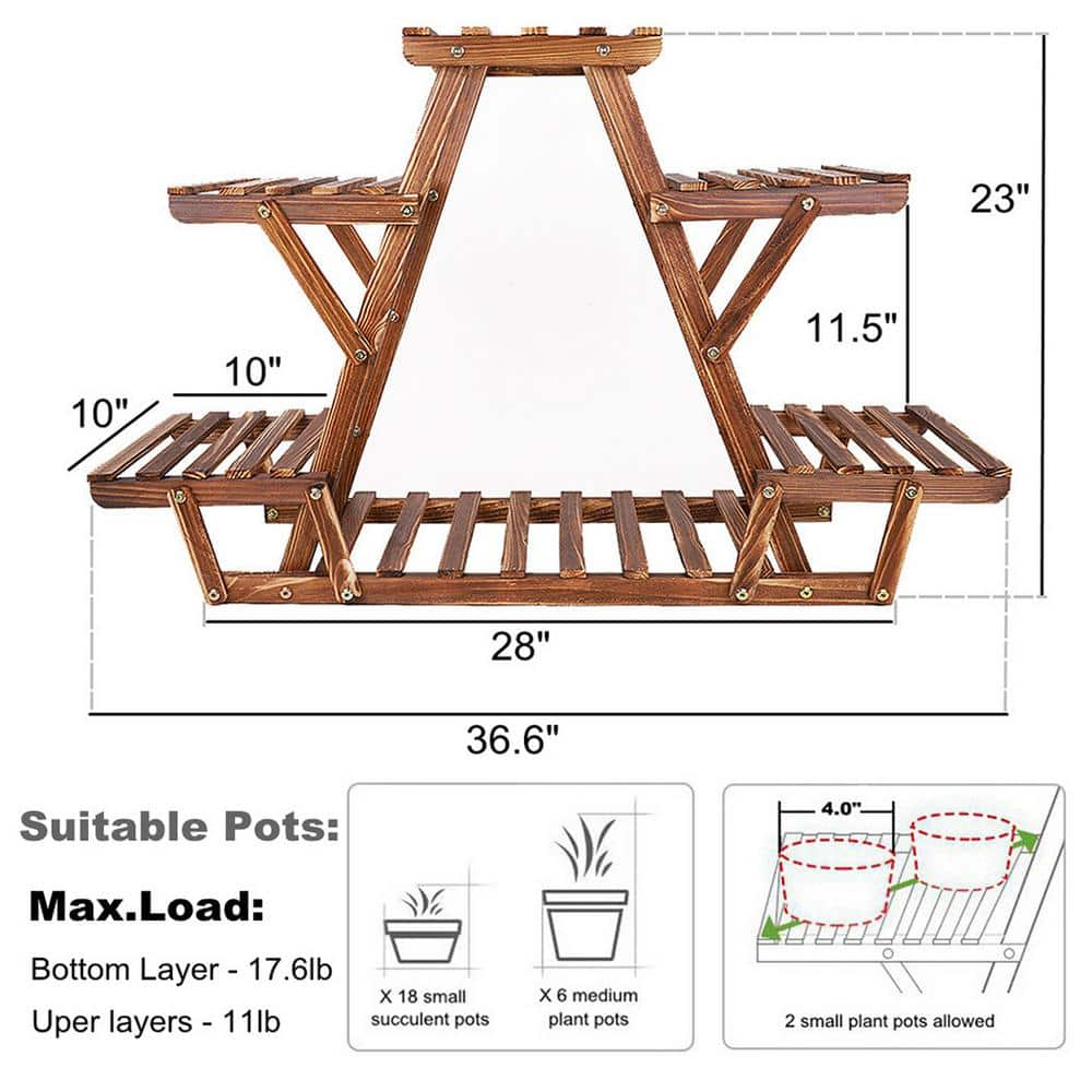 AESOME 4-Tier Triangular Plant Stand 23 in. Wood Shelf Rack 6 Potted Flower Display Shelves Holder for Pot 8 in. HJ147