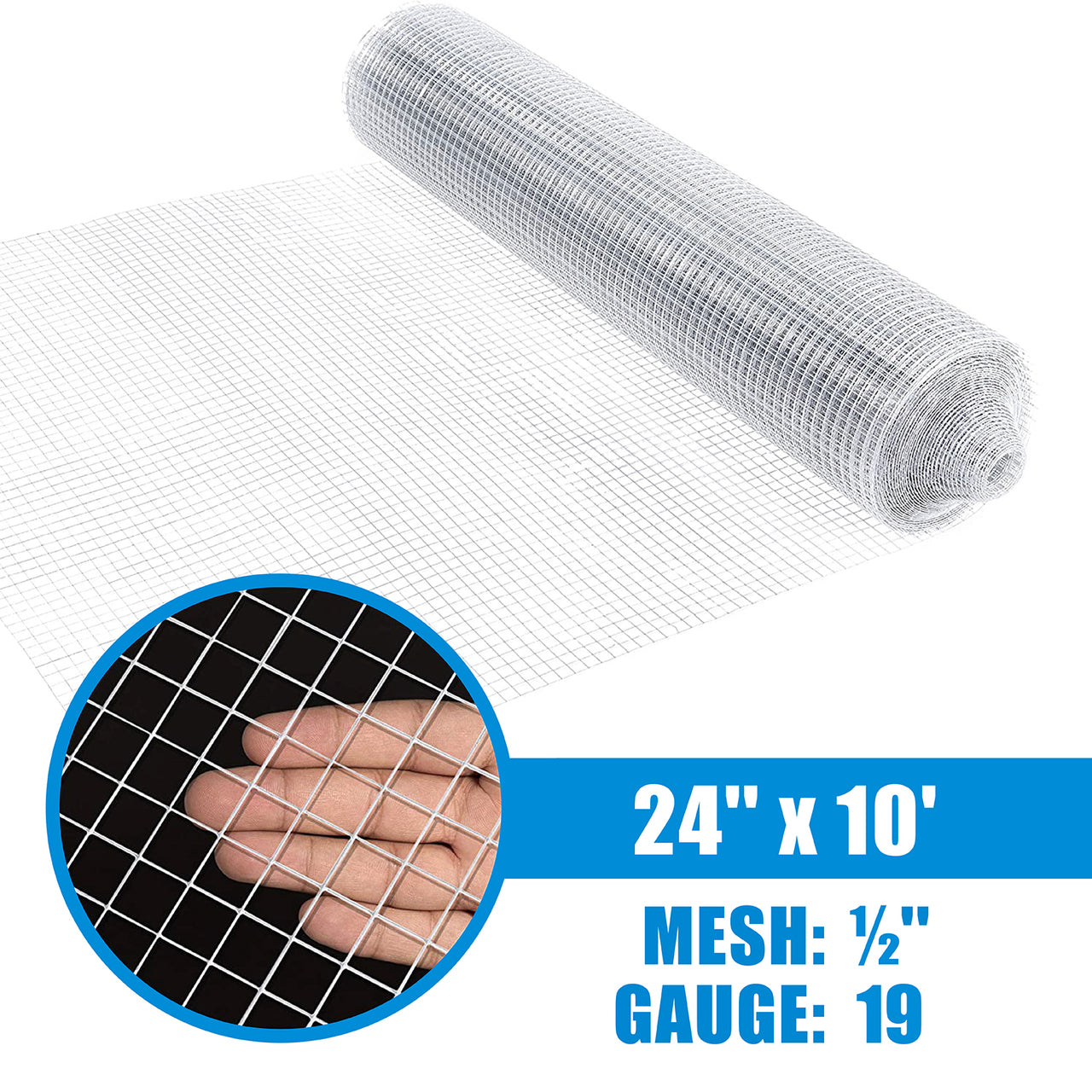 Fencer Wire Hardware Cloth, 19 Gauge with Mesh Size 1/2”, Hot-Dip Galvanized After Welding, Heavy Duty Welding Fencing for Cage Wire, Screen Doors, Tree Guards & Gutter Covers, Size Options Available