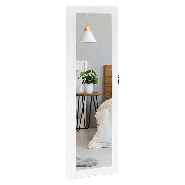 Wall Mounted Lockable Mirror Jewelry Cabinet with LED Light - 4.5