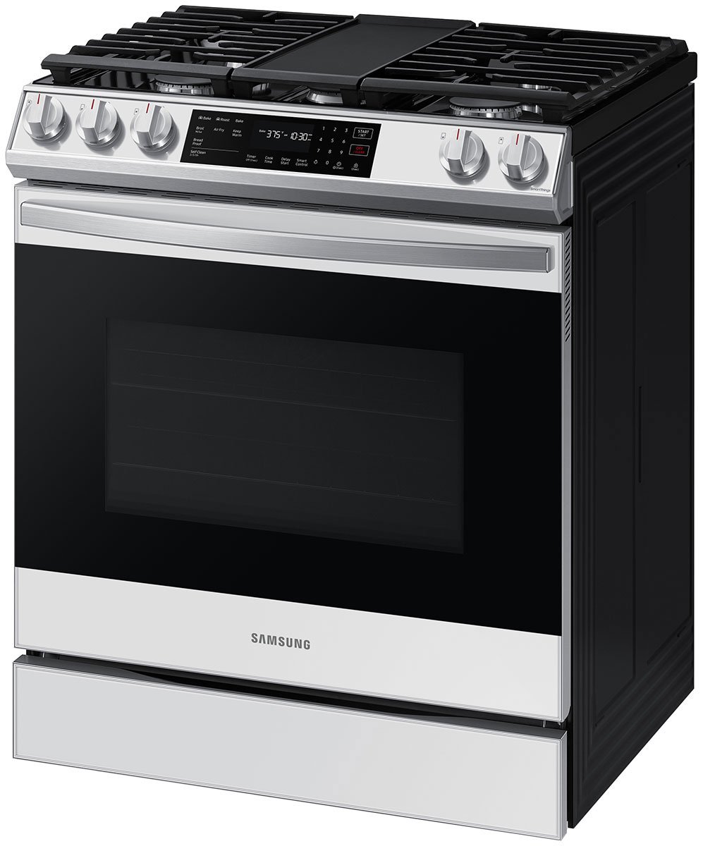  ADA 6 Cu. Ft. White Glass BESPOKE Smart Slide-In Gas Range With Air Fry and Convection