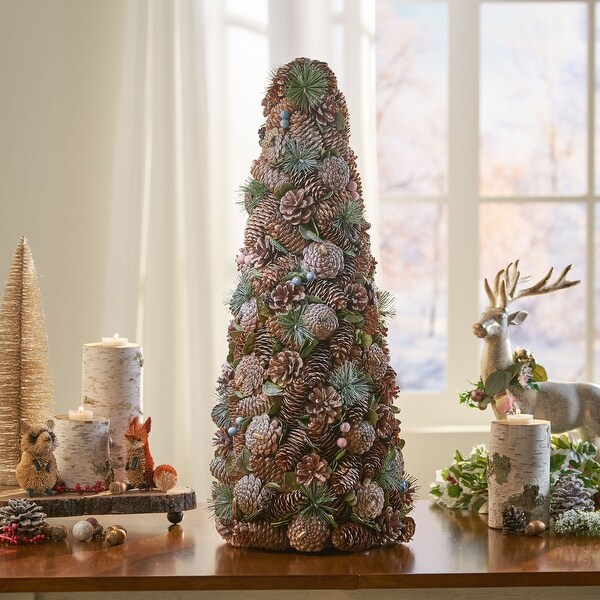 Christopher Knight Home Walt PreDecorated Pine Cone and Glitter Artificial Tabletop Christmas Tree