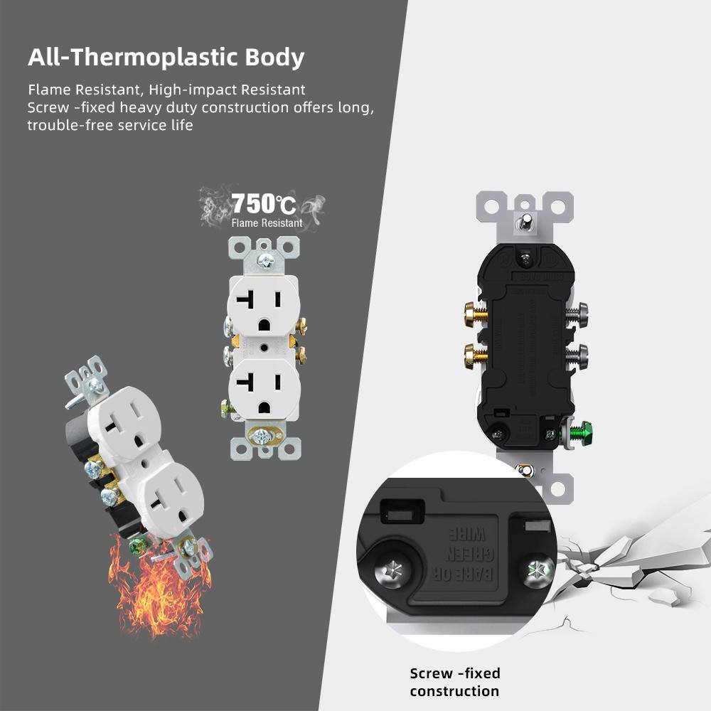 ELEGRP 20 Amp 125-Volt Residential Grade Self Grounding Duplex Outlet White (10-Pack) 2002A-WH10