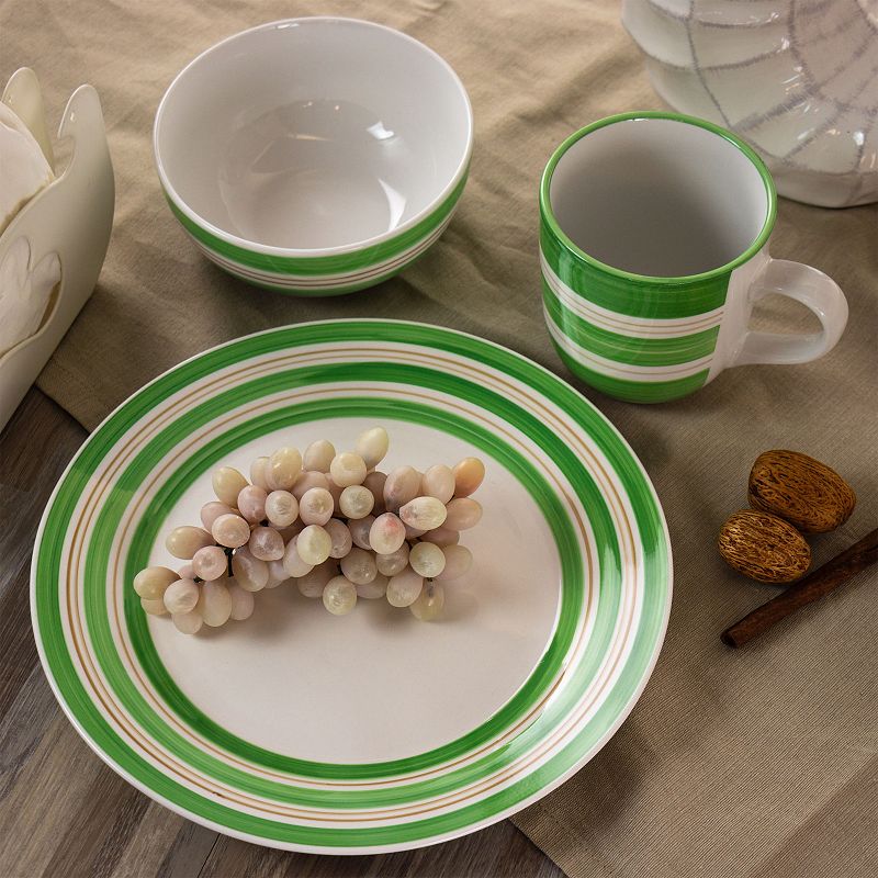 Gibson Home Sunset Stripes 12 Piece Round Fine Ceramic Dinnerware Set in Green