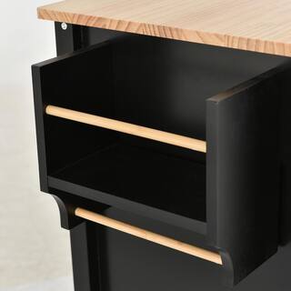 54.3 in.W Black Wood Kitchen Island Cart With Two Drawers CUU6911AAB