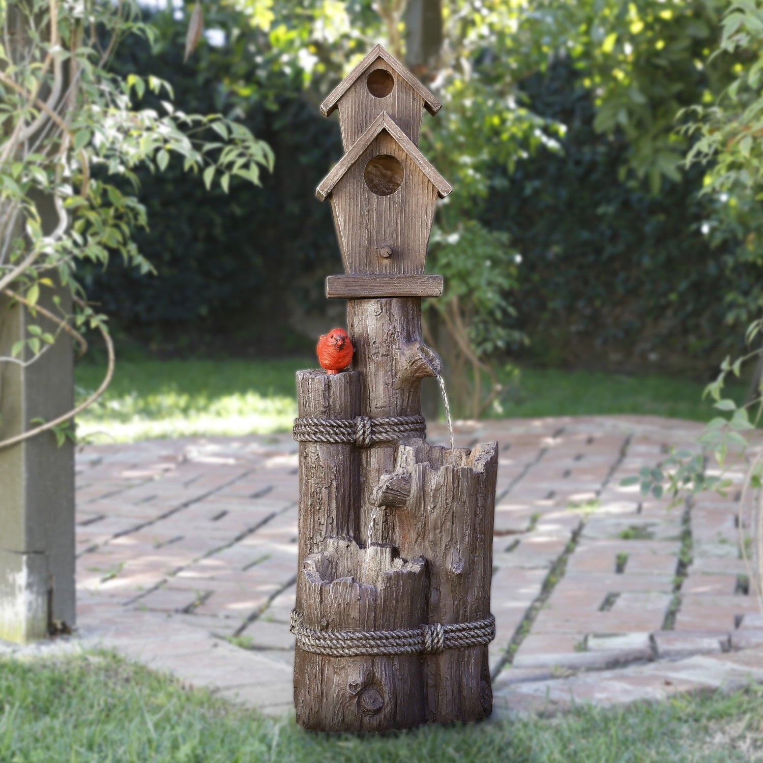 Alpine Corporation 35-Inch Fountain and Birdhouse with Cardinal Figurine