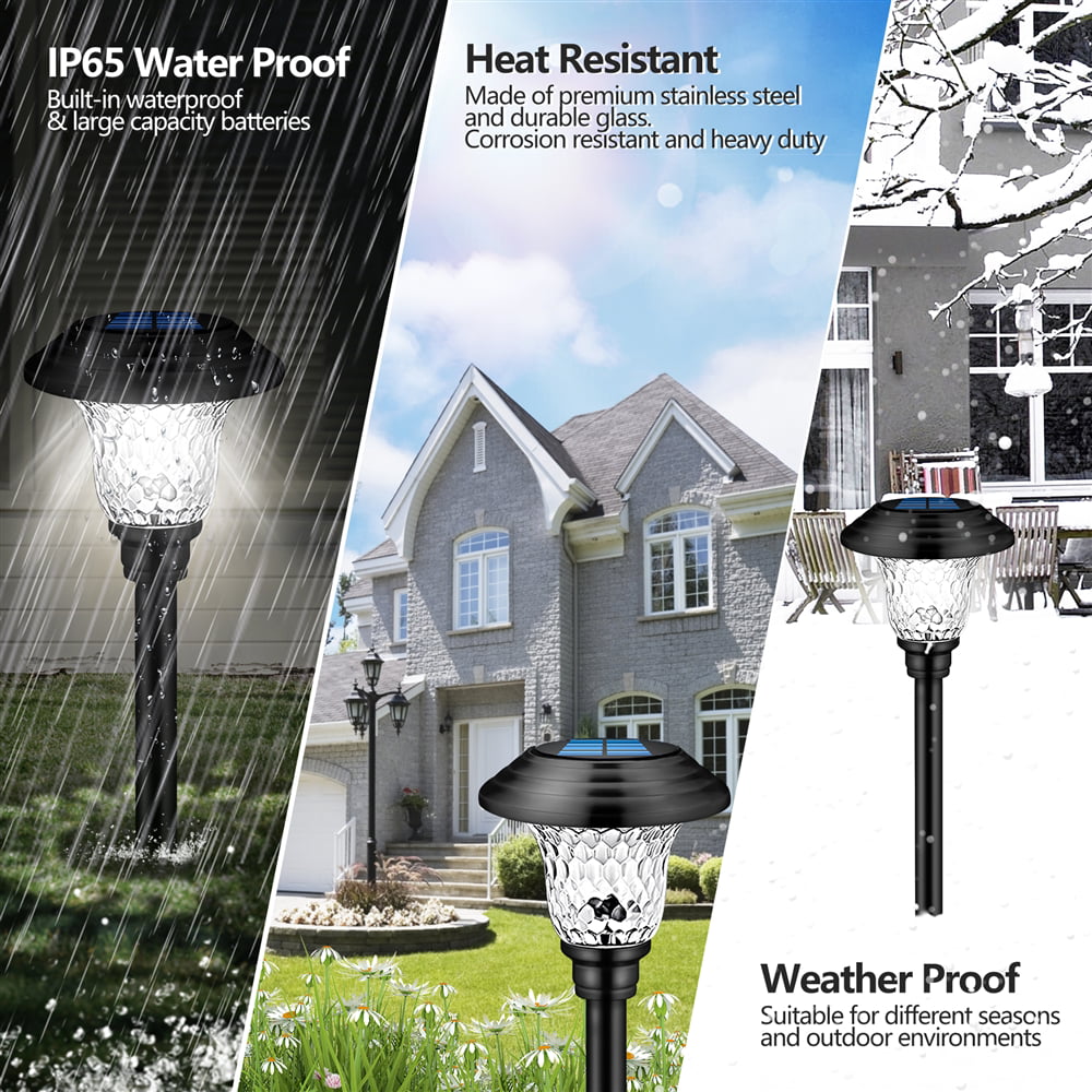 Outdoor Solar Pathway Lights 4 Pack Solar Lights for Yard Garden Decor Waterproof Glass Stainless Steel Auto-on/off Solar Landscape Lights for Lawn， Patio， Yard， Garden， Pathway， Driveway