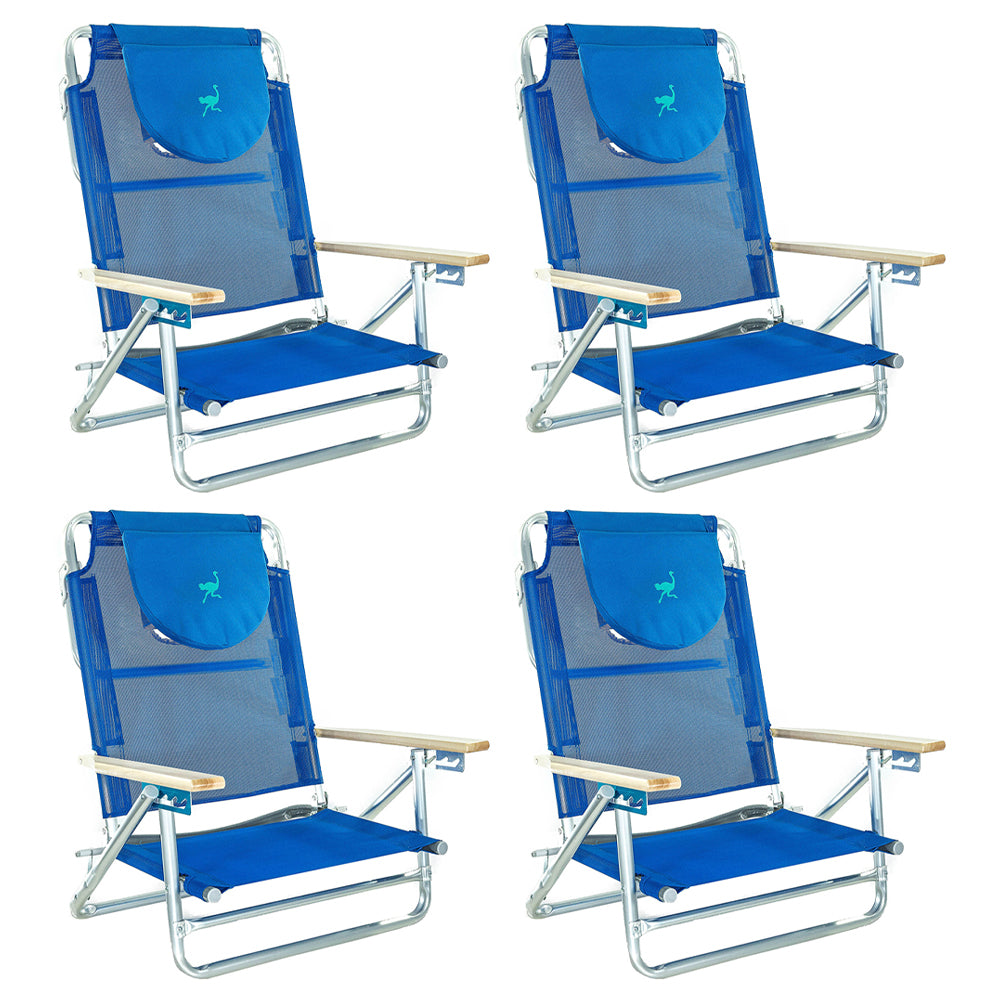 Ostrich SBSC-1016B South Adult Beach Lake Sand Lounging Chair， Blue (4 Pack)