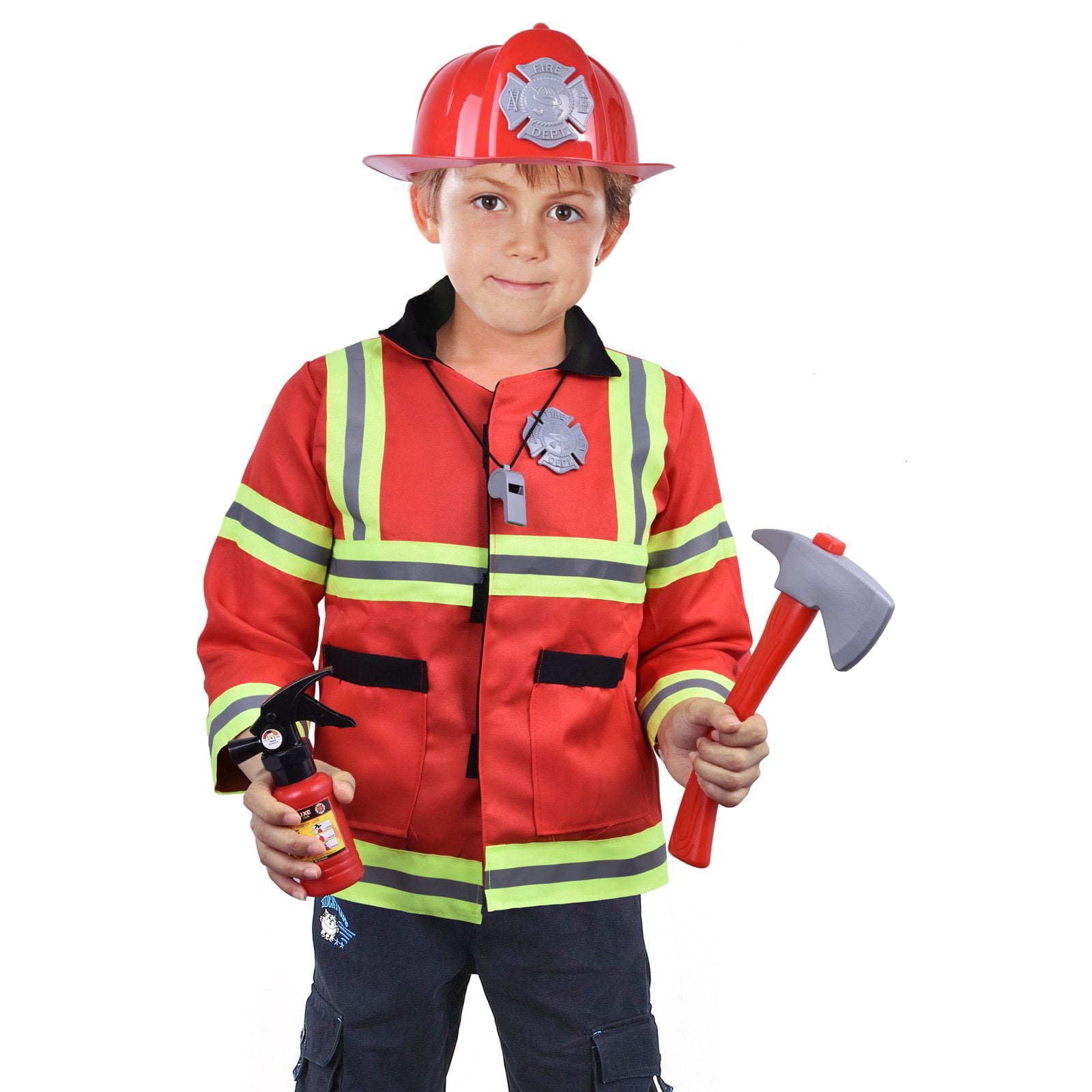 Fun Little Toys Kids Fire Chief Costume, Fireman Dress Up Set, Fire Fighter Outfit, Pretend Role Play Firefighter Gifts for 3, 4, 5, 6 Year Old Toddler