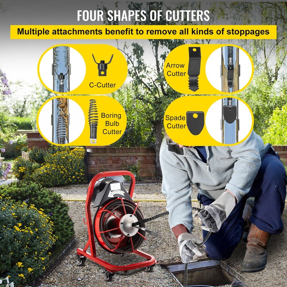 VEVOR Drain Cleaner Machine fit 1 Inch/25MM to 4 Inch/100MM Pipes Portable Electric Drain Auger with Cutters Glove