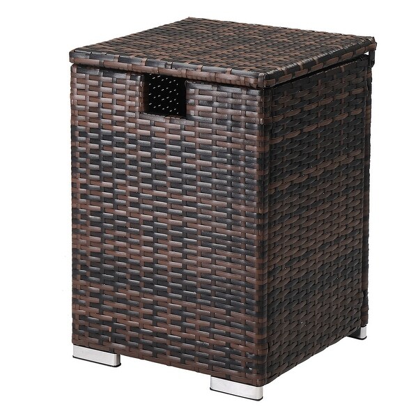 Outdoor Rattan Side Table with Storage Space，Iron Frame Coffee Table