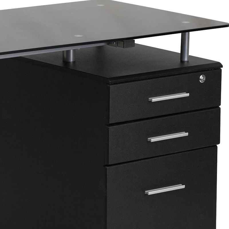 Flash Furniture Black Glass Computer Desk with Three Drawer Pedestal