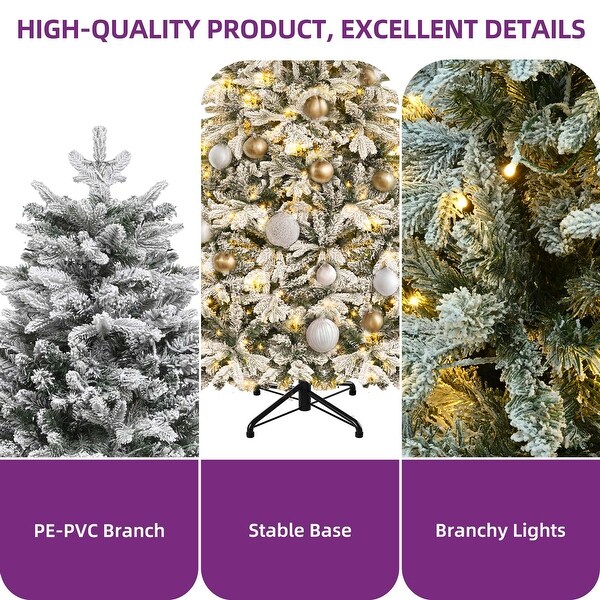 6/7 Ft PreLit Artificial Snow Flocked Christmas Tree