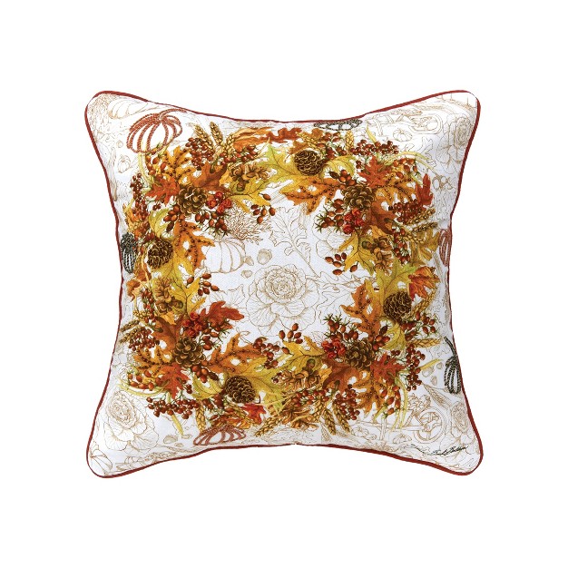 C amp f Home Autumn Wreath Thanksgiving Printed And Embroidered Throw Pillow