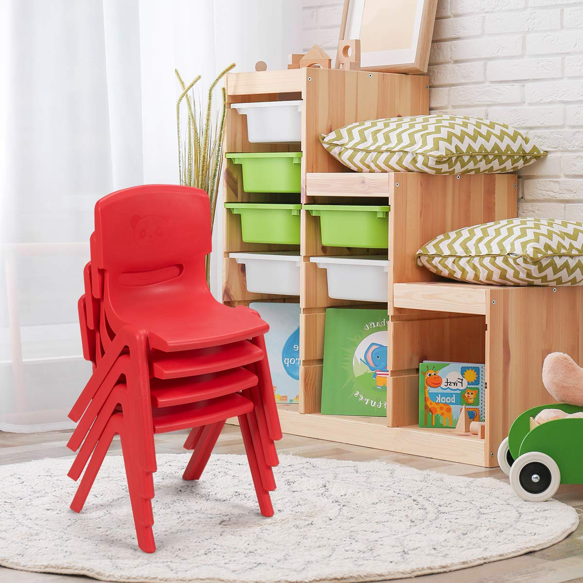 Kids Table and Chair Set, 4 Pcs Stackable Chairs