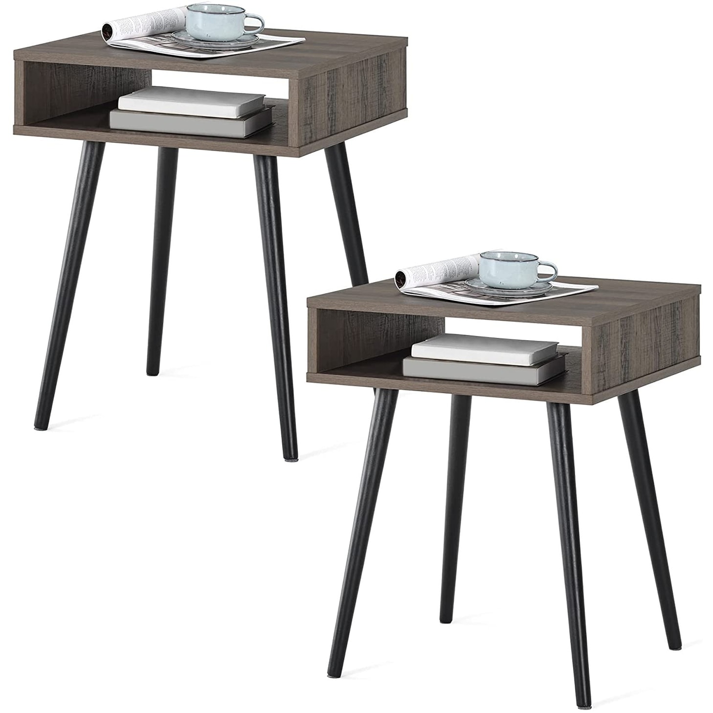 Wampat Mid Century End Table Premium Wood Accent Nightstand Set of 2