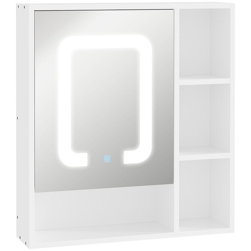 kleankin LED Lighted Medicine Cabinet with Mirror Wall Mounted Bathroom Vanity Organizer with Dimmer Touch Switch Three Doors White