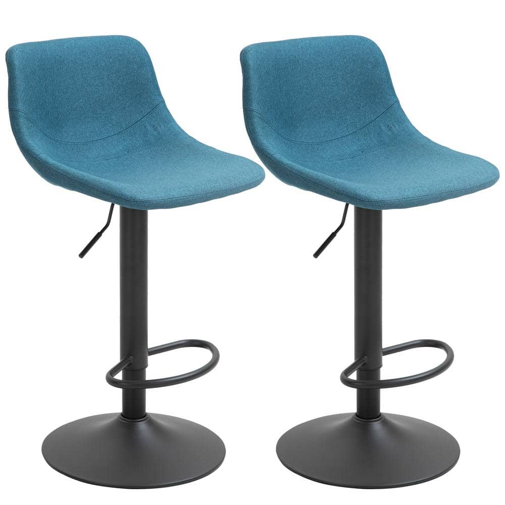 HOMCOM Swivel 42 in. Blue Low Back Metal 32 in. Bar Stool (Set of 2) 835-327V01BU