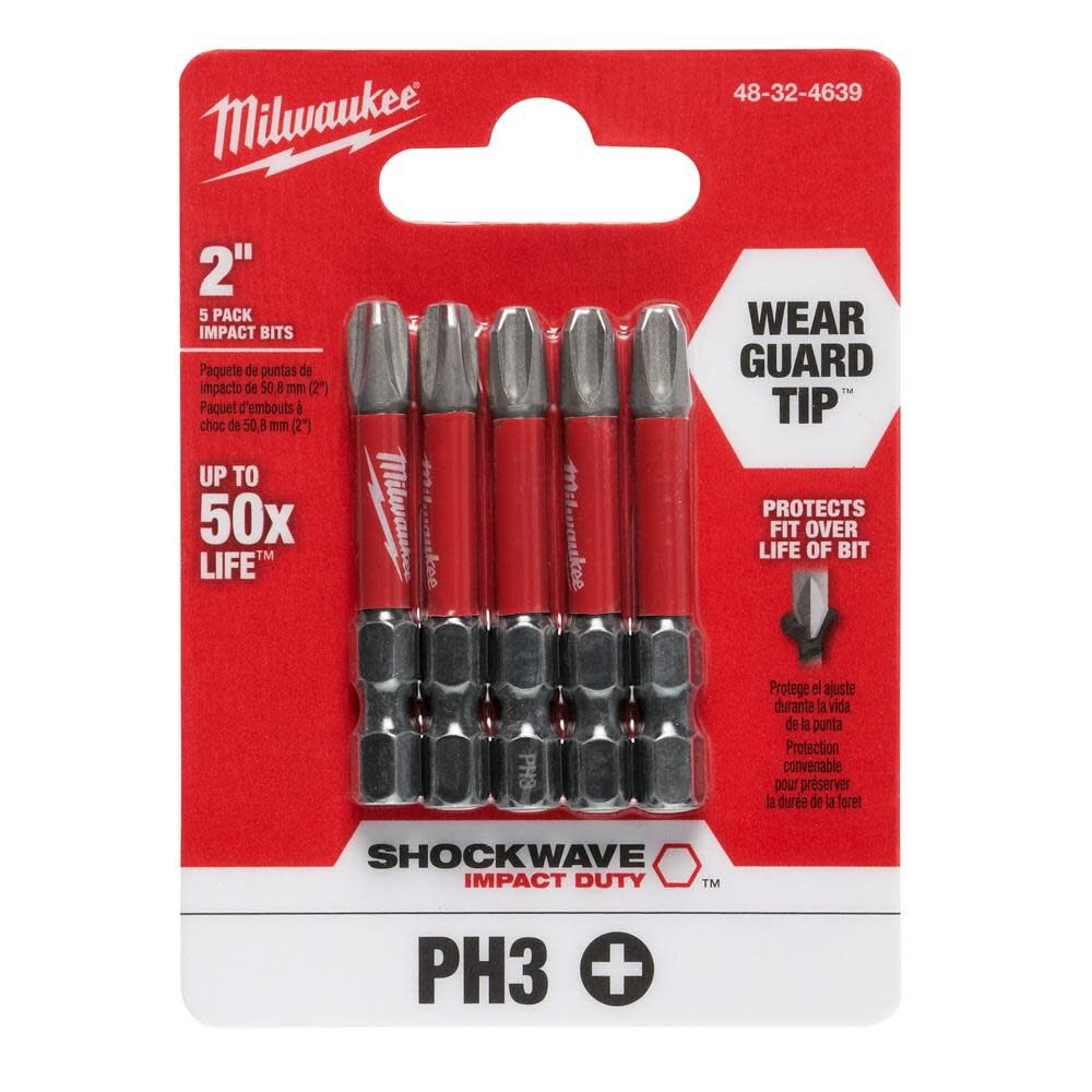 Milwaukee SHOCKWAVE 2 in. PH3 Impact Driver Bits 5PK 48-32-4639 from Milwaukee