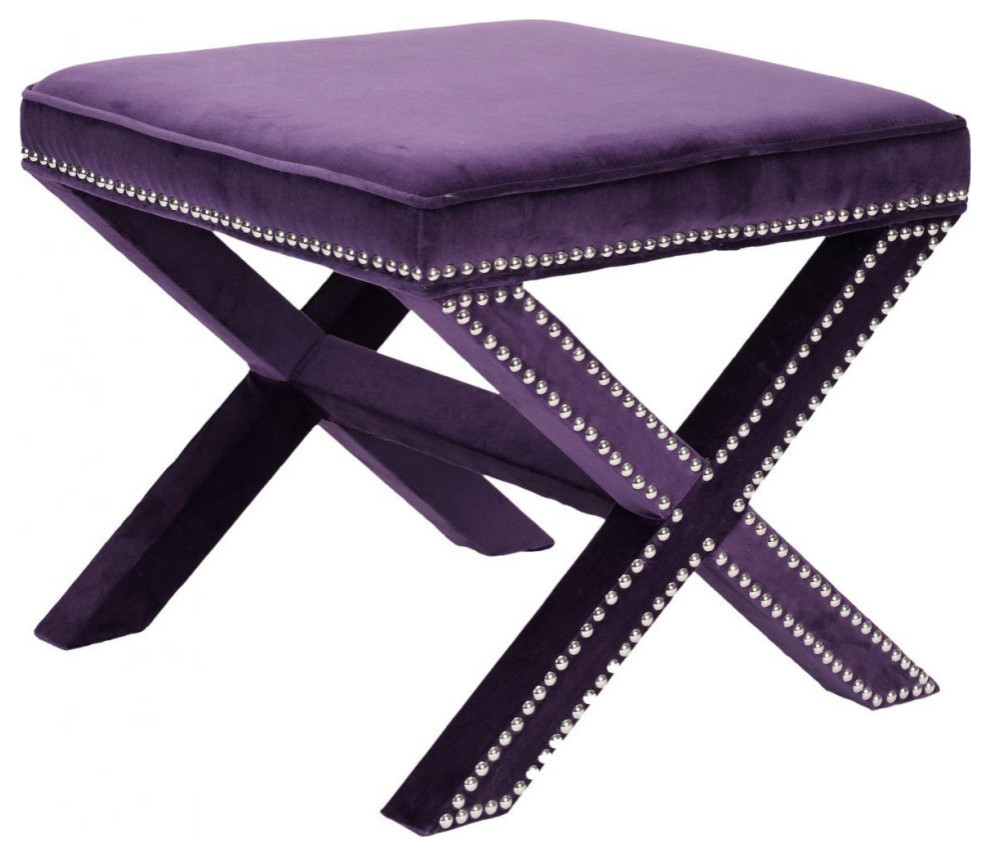 Arnold Ottoman  Silver Nail Heads Purple   Contemporary   Footstools And Ottomans   by Rustic Home Furniture Deco  Houzz