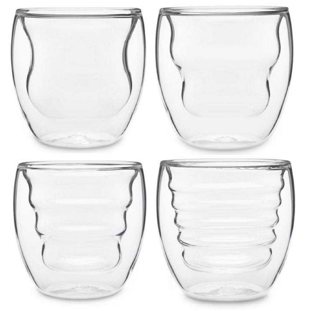 Ozeri Curva Artisan Series 8 oz. Double Wall Beverage Glasses and Tumblers (Set of 4) DW080AS