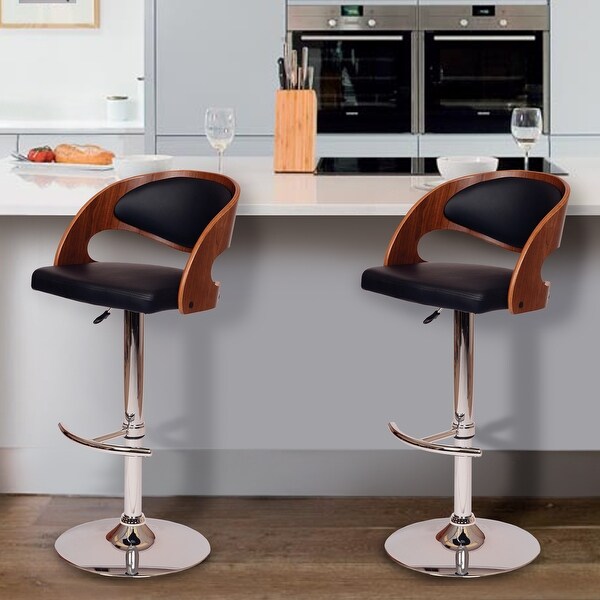 Malibu Swivel Barstool with Walnut Veneer and Chrome Base