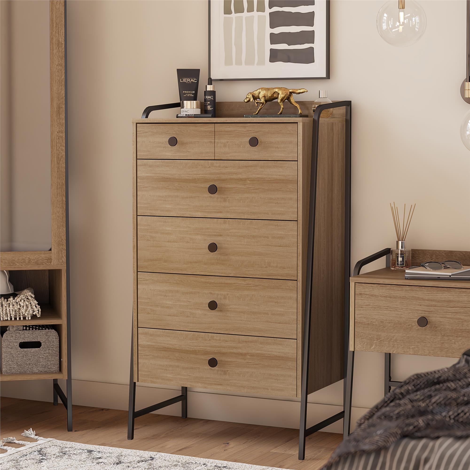 Novogratz Bushwick Tall 5 Drawer Dresser, Natural