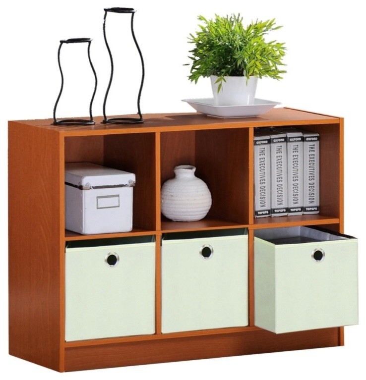 Furinno 99940LC/IV Basic 3x2 Bookcase Storage With Bins  Light Cherry/Ivory   Transitional   Bookcases   by VirVentures  Houzz