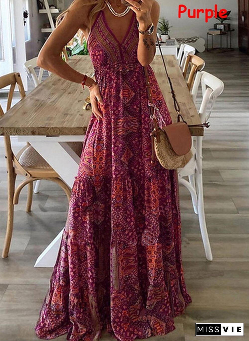 Bohemia Style Women Summer V-neck Casual Beach Maxi Dresses Print Bohemian Plus Size 3XL Vestido