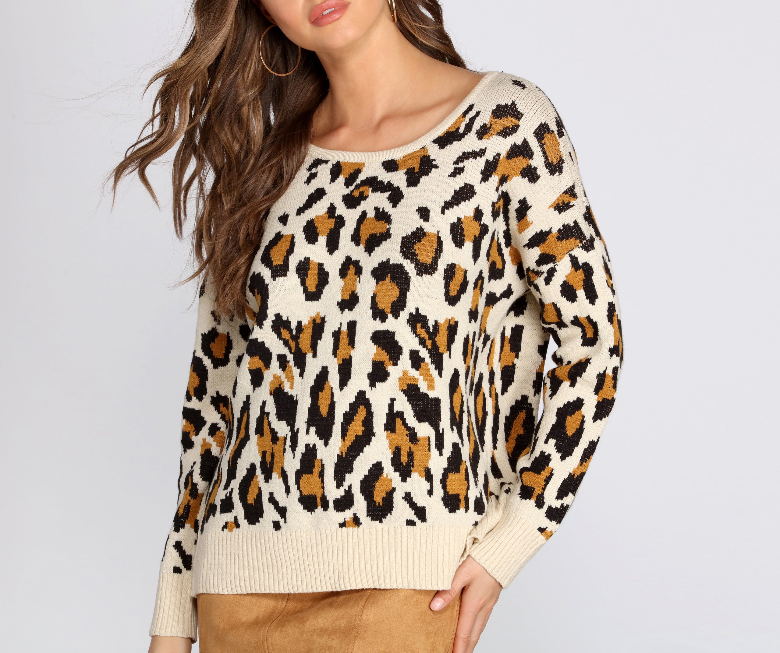 Leopard Print Open Back Sweater