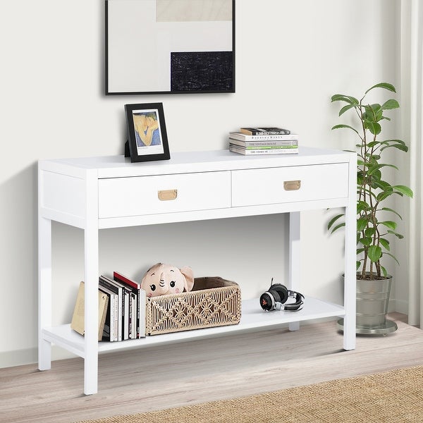 Homy Casa Traditional Solid Wood 2-Drawer Console Table