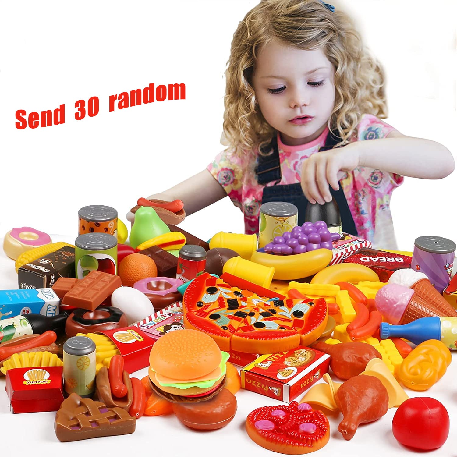 SHARE SUNSHINE Fake Food Set 30 Pieces Miniature Food and Drink Kids Kitchen Toys