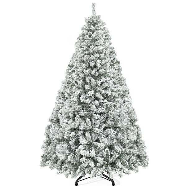 Moasis Snow Flocked Artificial Full Christmas Tree，6ft Christmas Pine Tree with 880 Branch Tips，and Foldable Base for Home