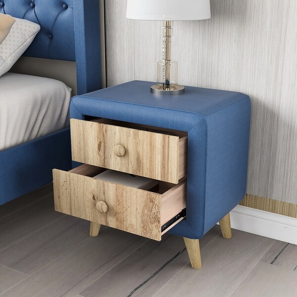 Upholstered Wooden Nightstand with 2 Drawers - - 36784060