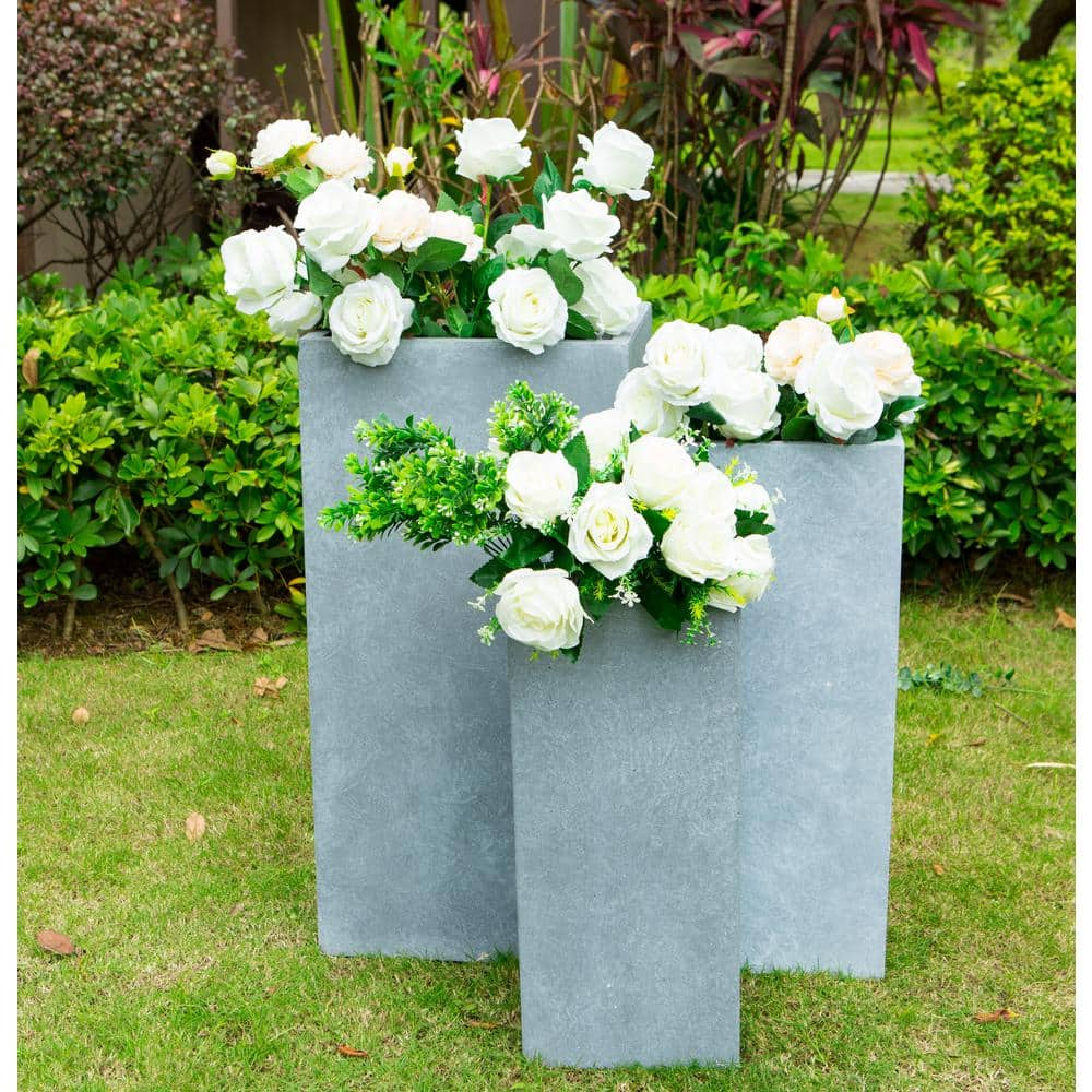 KANTE 28 in. Tall Slate Gray Lightweight Concrete Rectangle Modern Tapered Outdoor Planter (Set of 3) RF0002ABC-C60611